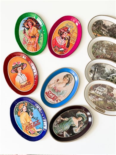 Vintage Miniature Tin Trays – Coca Cola Oval Plates & Currier and Ives 4 Seasons Metal Collectors Trays – Choose Design - Etsy