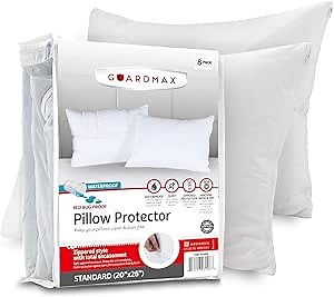 Guardmax Jersey Knitted Pillow Protector with Zipper Standard Size - 8 Pack -100% Waterproof, Bed Bug Proof, Dust Mite Proof, & Hypoallergenic Pillow Covers - Premium Zippered Pillow Cases. (20 X 26)