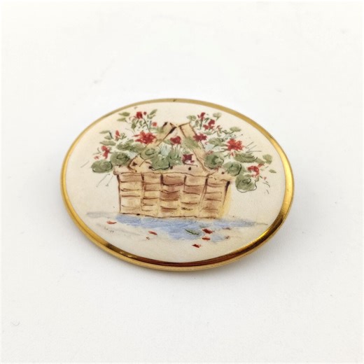 Vintage Hand Painted Porcelain Flower Basket Brooch Spring Floral Ceramic Statement Pin - Etsy