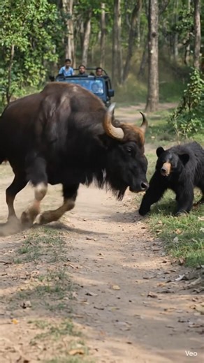 Indian Guar vs Black Bear #wildlife #fighting