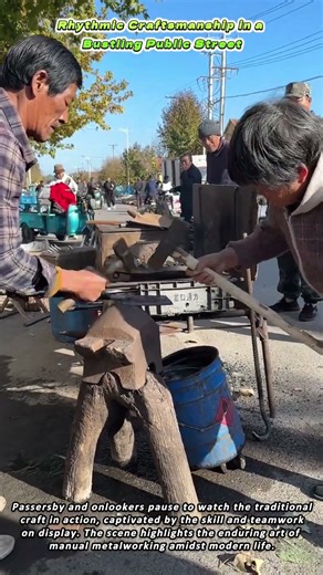 Rhythmic Craftsmanship in a Bustling Public Street