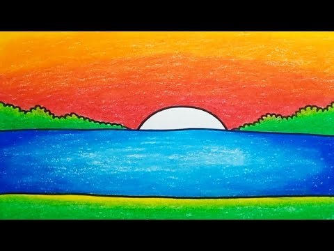 How To Draw Sunset Scenery Easy With Crayons |Drawing Sunset Scenery Step By Step