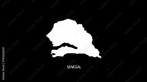 Digital revealing and zooming in on Senegal Country Map Alpha video with Country Name revealing background | Senegal country Map and title revealing alpha video for editing template conceptual