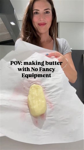 Natalia Piedra on Instagram: "Making homemade butter is super easy with just two things! Start by placing a clean glass jar in the freezer for at least 30 minutes to chill. Next, fill the jar about 3/4 full with heavy whipping cream, secure the lid tightly, and shake it vigorously for about 20 minutes. You’ll see the cream transform into butter! Drain off the buttermilk, rinse, and enjoy your fresh homemade butter. Simple and satisfying! 🧈✨ . . . . . . #relatable #viral #viralrecipes #viralvide