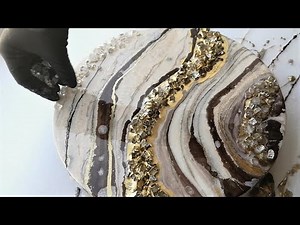 Gold Geode With Broken Glass On the Round Board - Epoxy Resin Art