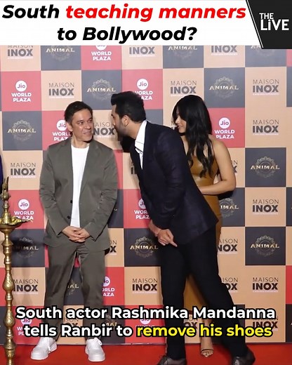 6.7M views · 10K reactions | Bollywood has no MANNERS compared to South Actors! From Ranbir Kapoor being asked to remove his shoes by Rashmika Mandanna, to Taapsee Pannu not removing her shoes when Tamaannah Bhatia did so in front of her, here are instances where Bollywood actors learned manners from their counterparts in the South. #Bollywood #SouthCinema | The Live | Facebook
