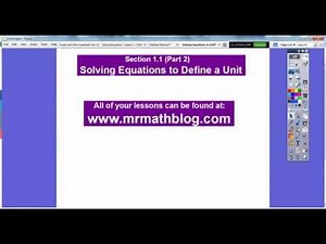 Solve Equations to Define a Unit - Lesson 1.1 (Part 2)
