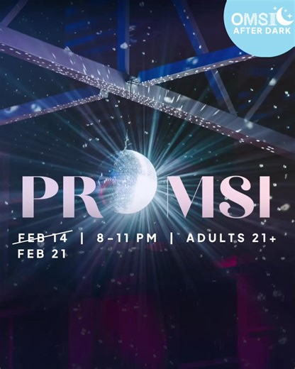 1.9K views · 28 reactions | We have tickets on sale again for PROMSI! The snow pushed us to reschedule this iconic event for THIS FRIDAY, so we have more tickets available. Come party with us at one of our favorite OMSI After Dark events of the year. Tickets at https://hubs.li/Q037spMR0 | Oregon Museum of Science and Industry (OMSI) | Facebook