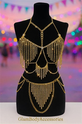 Rave Festival Chain Bra and Skirt, Handmade