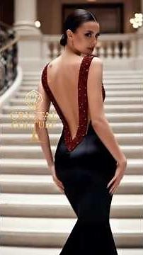 Black Satin Couture Gown | Ruby-Red Crystal Embellished High-Fashion Elegance