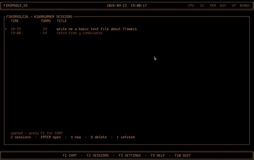 So, the basics for the harness are there, and the tools work, and the fetch tool itself makes the lack of a browser a lot easier.100.00% of this is in C, so it's fast (vm is capped at around 1gb RAM)