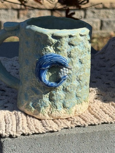 Hand Built Mug Knitting Pattern Inspired Design With Dolphin Embellishment - Etsy
