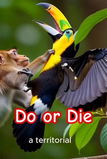 high intence fight with Toucan vs. Monkey! #shortsfeed #animallife #birds #shorts