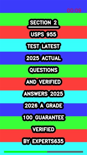 USPS 955 Test Latest 2025 Actual Questions and Verified Answers 2025 2026 A Grade 100 Guarantee Veri