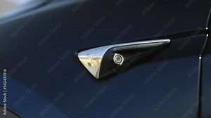 Lviv, Ukraine - October 17, 2022: Tesla Model X plaid autopilot camera 360 autonomous or driverless car computer vision with object detection system to recognize the different objects in the streets