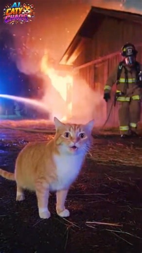 A Mom Cat took help from fire fighter to save her Kittens #cat #humanity #rescue #fire #usa #animals