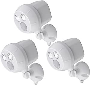 Mr. Beams MB383 Weatherproof Wireless Battery Powered LED Ultra Bright 300 Lumen Spotlight with Motion Sensor, White, 3-Pack