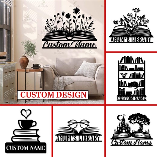 Custom Metal Library Sign, Personalized Reading Room Decor, Book Lover Gift, Teacher Name Plaque,study Room Wall Art,home Library Decoration - Etsy Australia
