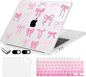 MecBevia Compatible with 2026 M5 MacBook Air 15 inch Case, 2026 2025-2023 M5 A3448 M4 A3241 M3 A3114 M2 A2941, Keyboard Cover, Screen Protector, Webcam Cover & Type-C OTG, Pink Bows