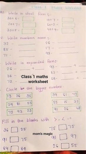 Class 1 maths worksheet #maths #class1 #worksheet #everyone #ytshorts #education #momsmagic