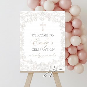 Vintage Toile Holy Communion Welcome Sign Beige Chinoiserie Girl's Baptism Decor Board Editable Victorian Floral Christening Sign Template - Etsy