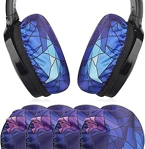 Geekria 2 Pairs Flex Fabric Headphones Ear Covers - Product Safety Certified - Washable & Stretchable Earcup Protectors for Over-Ear Headsets, Sweat Pads for Gym, Gaming (Size M/Diamond)