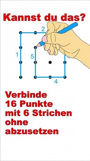 16 Punkte mit 6 Strichen ohne abzusetzen verbinden