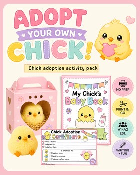 Chick Adoption Activity Pack for Kids | Writing Worksheets and Baby Chick Book