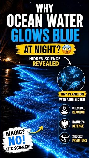 Why Ocean Water Glows Blue at Night? 😳 | Hidden Science Revealed #bioluminescence #beach #shorts