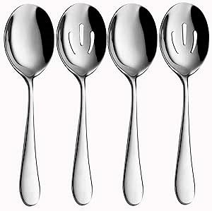 4-Piece Serving Spoon Set - Includes 2 Serving Spoons and 2 Slotted Spoons, Large Cutlery for Catering Buffet, Mirror Polished, Dishwasher Safe, 8.7 Inches