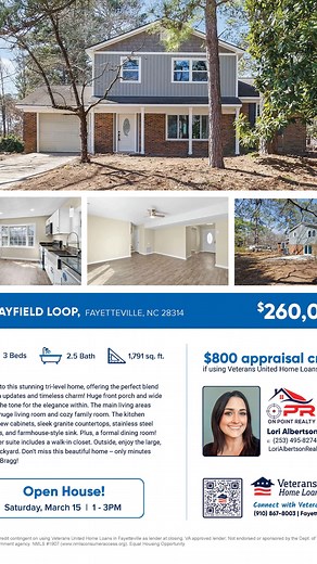 🏡✨ Open House Alert! ✨🏡 Looking for your dream home? Come tour this stunning 3-bedroom, 2.5-bathroom, 1,791 sq. ft. home this Saturday from 1 PM to 3 PM at 273 Bayfield Loop, Fayetteville, NC 28314! ✅ Spacious layout ✅ Modern updates ✅ Prime location Don’t miss out—come see it for yourself! Tag a friend who needs to check this out! #OpenHouse #FayettevilleNC #DreamHome #HomeSweetHome #RealEstate #HouseHunting #MoveInReady #NCRealEstate #FayettevilleHomes #HomeGoals #ForSale #HouseHunting #Move