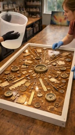 I Made a Resin Table with Antique Compasses.. Then Smashed It 🔨😦! #resinart #youtubeshorts #design