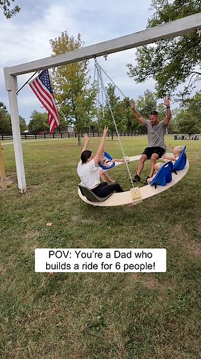Triplet Dad builds Family Swing! 🤯 Why stand behind your kids when you can join in on the fun with a family swing! Everyone's reaction says it all. We hope you enjoy this unique DIY home project! | The Flom Family