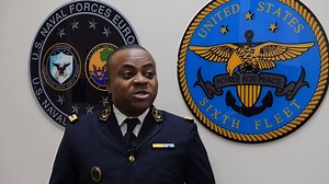 Cameroon Navy Cmdr. Ngonge Sone Emmanuel, discusses the Africa Combined Force Maritime Component Command course. Naval War College | U.S. Naval Forces Europe-Africa/U.S. Sixth Fleet