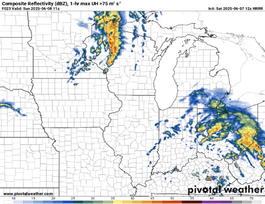 1pm Update: showers and t-storms this evening and tomorrow afternoon - Showers and t-storms will move through northern Illinois after 4-5pm this evening through early Sunday morning. Rain may fall light and steady at times. Sunday, dry in the morning with scattered showers and t-storms developing after lunchtime and a few may contain hail and damaging wind gusts. Tomorrow evening, a few showers may remain ending by midnight. Overall, a quarter to a half inch of rain is possible through tomorrow 