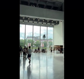 Unique art piece swings wildly at Taipei museum, Taiwan