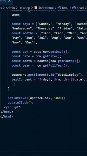 Tricks : 18/100 Build a Digital Clock | HTML CSS JavaScript