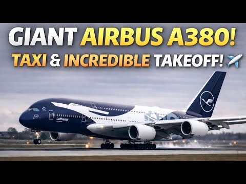 Giant Airbus A380 Taxiing & Powerful Takeoff – Amazing Engine Sound! ✈️