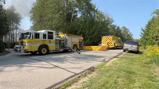 🚨 UPDATE 🚨 At the 60-minute mark, there is still “heavy fire.” 🔥 A house fire on White Cliff Rd. in Egg Harbor has mutual aid responding all the way from Denmark and Howard! After speaking with a neighbor they believe, “no one was in the house at the time of the house fire.” 🔥 | Let’s Go Door County