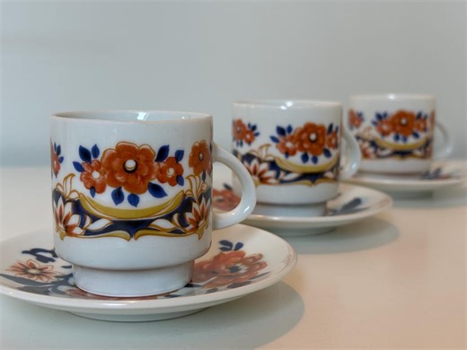 Vintage Sets of 3 Italian Coffee Cups and Saucers, Porcelain Decorated With Flowers, Vintage Ceramics, Manufactured by ANCAP Italy 1980s - Etsy