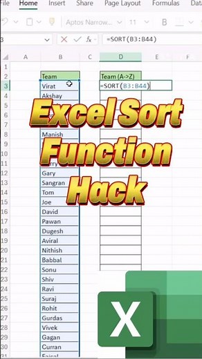 Excel sort function in ms excel 🔥✅ #excel #exceltips #exceltutorial #exceltricks #youtube #follow