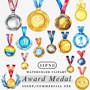Watercolor Award Medal Clipart: Gold, Silver, Bronze (PNG Digital Download) - Etsy