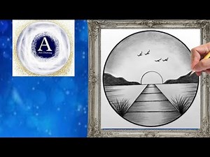 Easy circle scenery drawing | Easy drawing ideas for beginners | How to draw pencil sketch scenery