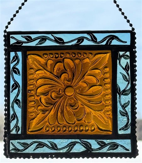 Handmade Recycled Glass Tile Suncatcher With Painted Border - Etsy