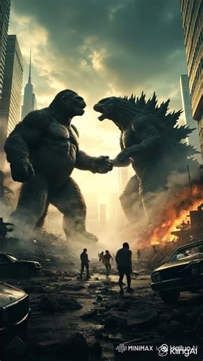 Godzilla vs King Kong Cartoons Kaiju Monster Clash 🌆🔥 | Epic AI-Made 3D Monster Scene