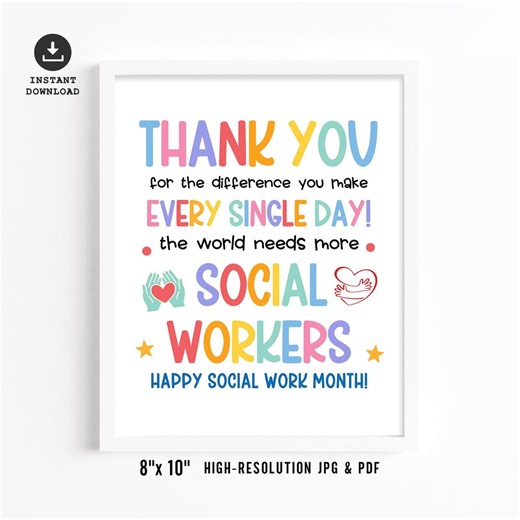 Social Work Month Sign Printable Social Worker Thank You Poster, Break Room Wall Decor - Etsy