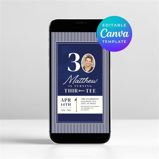 Golf Birthday Invitation, Animated E-vite, Editable Canva Card, Photo Invitation, Navy Blue Theme, Digital Party Invite, Printable 3062 - Etsy Canada