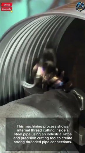 Precision Internal Thread Cutting on Large Steel Pipe Lathe#tool