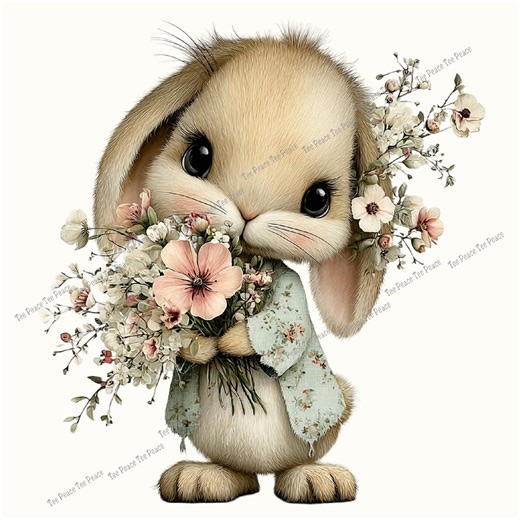 Flower Garden Bunny Fabric Panel, Quilt Sewing Square, Multiple Sizes, Fc3w - Etsy