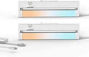 2 Pack 12" Under Cabinet Lighting for Kitchen, 8W 600LM, 3 Color Temperatures (3000K/4000K/5000K), Hardwired or Plug-in, 45° Rotatable Design, Linkable Up to 15 Units, YT-4208-10-2
